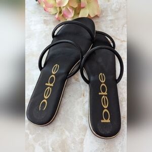 Bebe sandals black and golden detailing ( faux leather) flip-flop flat Size 8